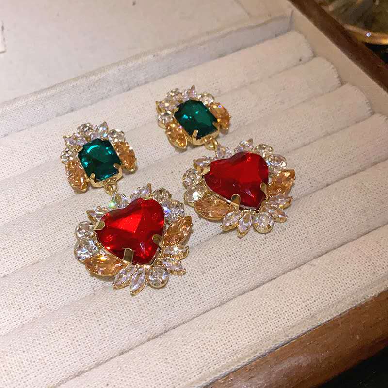Parure de bijoux cœur en oxyde de zirconium et strass, collier ras de cou et boucles d'oreilles, bijoux de soirée élégants