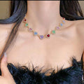 Parure de bijoux cœur, collier et bracelet, oxydes de zirconium colorés, chaîne ajustable