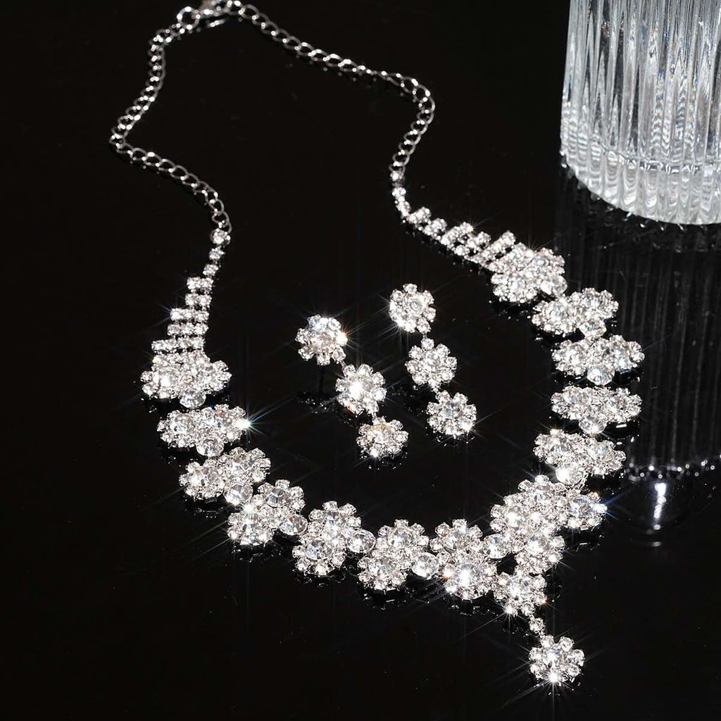 Parure de bijoux en strass étincelants, collier et boucles d'oreilles, bijoux de cérémonie pour mariage