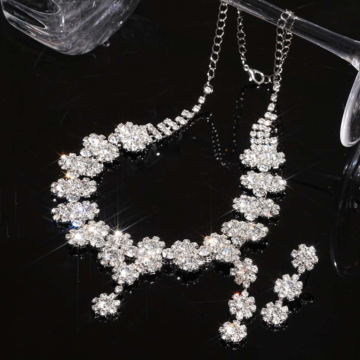 Sparkling Rhinestone Jewelry Set, Necklace and Earrings, Wedding Party Formal Jewellery