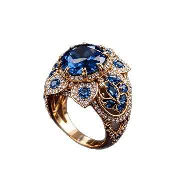 Une bague élégante au style classique ornée d'une pierre précieuse bleue en forme de fleur.