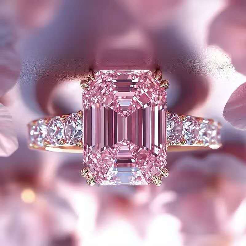 Zircon and pink rhinestone ring