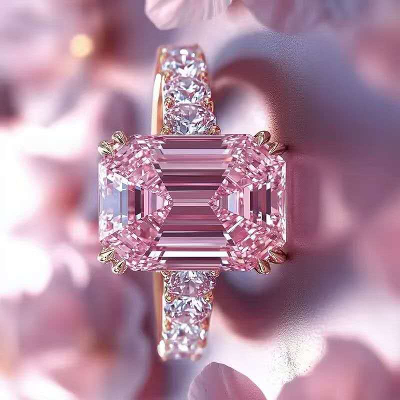 Zircon and pink rhinestone ring
