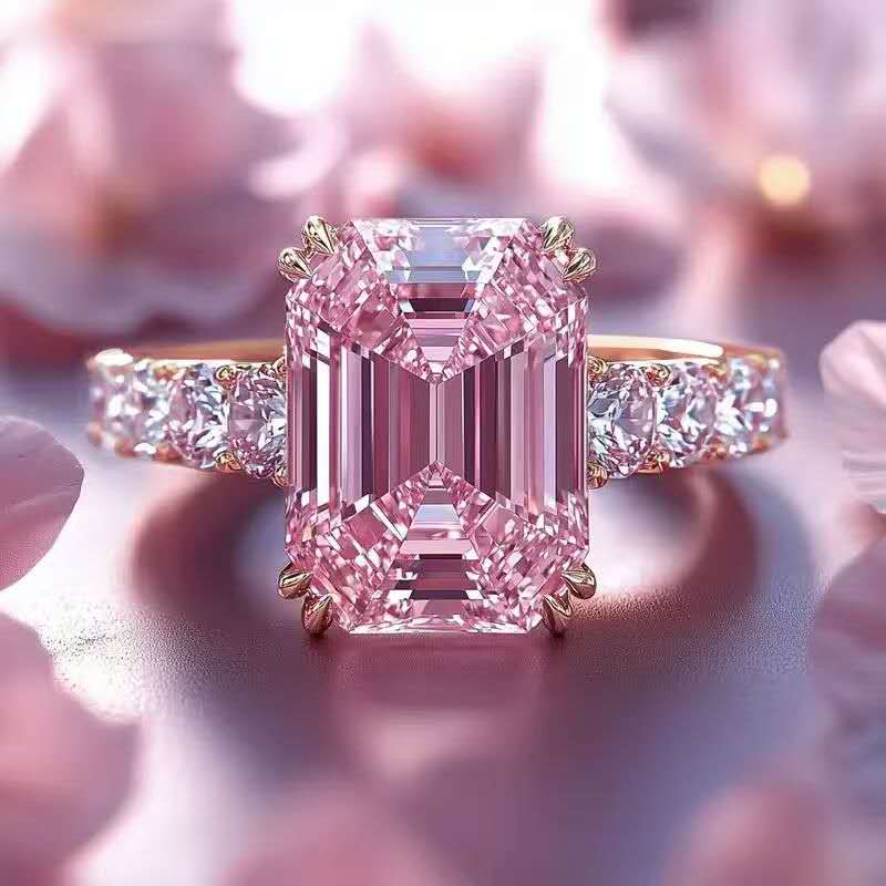 Zircon and pink rhinestone ring
