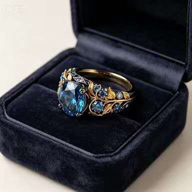 Zirconia and blue rhinestone ring
