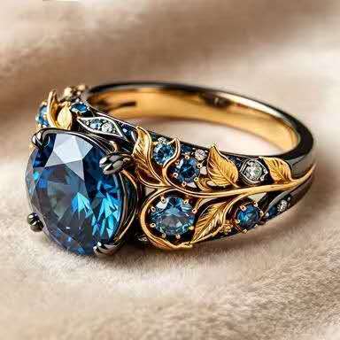 Zirconia and blue rhinestone ring