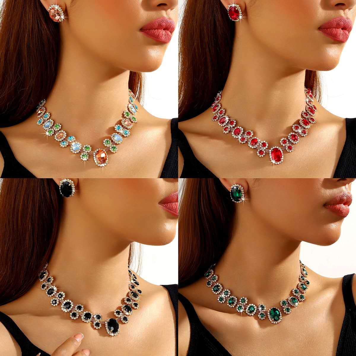 Water Drop Zircon Jewelry Set, Sparkling Rhinestone Necklace and Earrings Two-Piece Set, Luxury Bridal Crystal Jewellery for Wedding Banquet Party