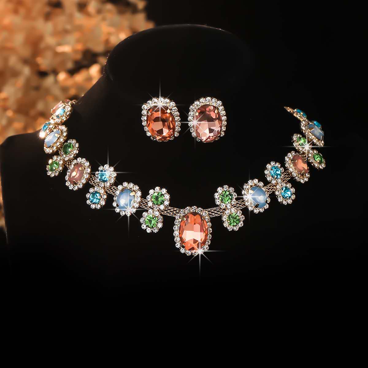 Water Drop Zircon Jewelry Set, Sparkling Rhinestone Necklace and Earrings Two-Piece Set, Luxury Bridal Crystal Jewellery for Wedding Banquet Party