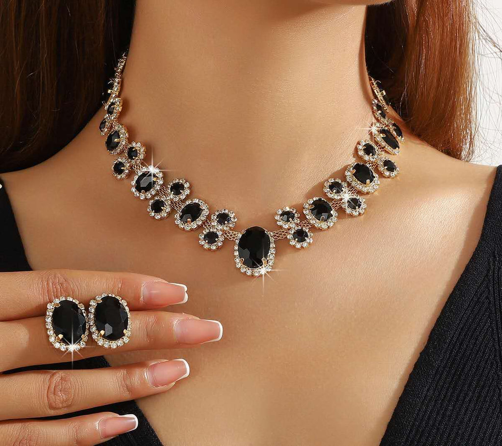 Water Drop Zircon Jewelry Set, Sparkling Rhinestone Necklace and Earrings Two-Piece Set, Luxury Bridal Crystal Jewellery for Wedding Banquet Party