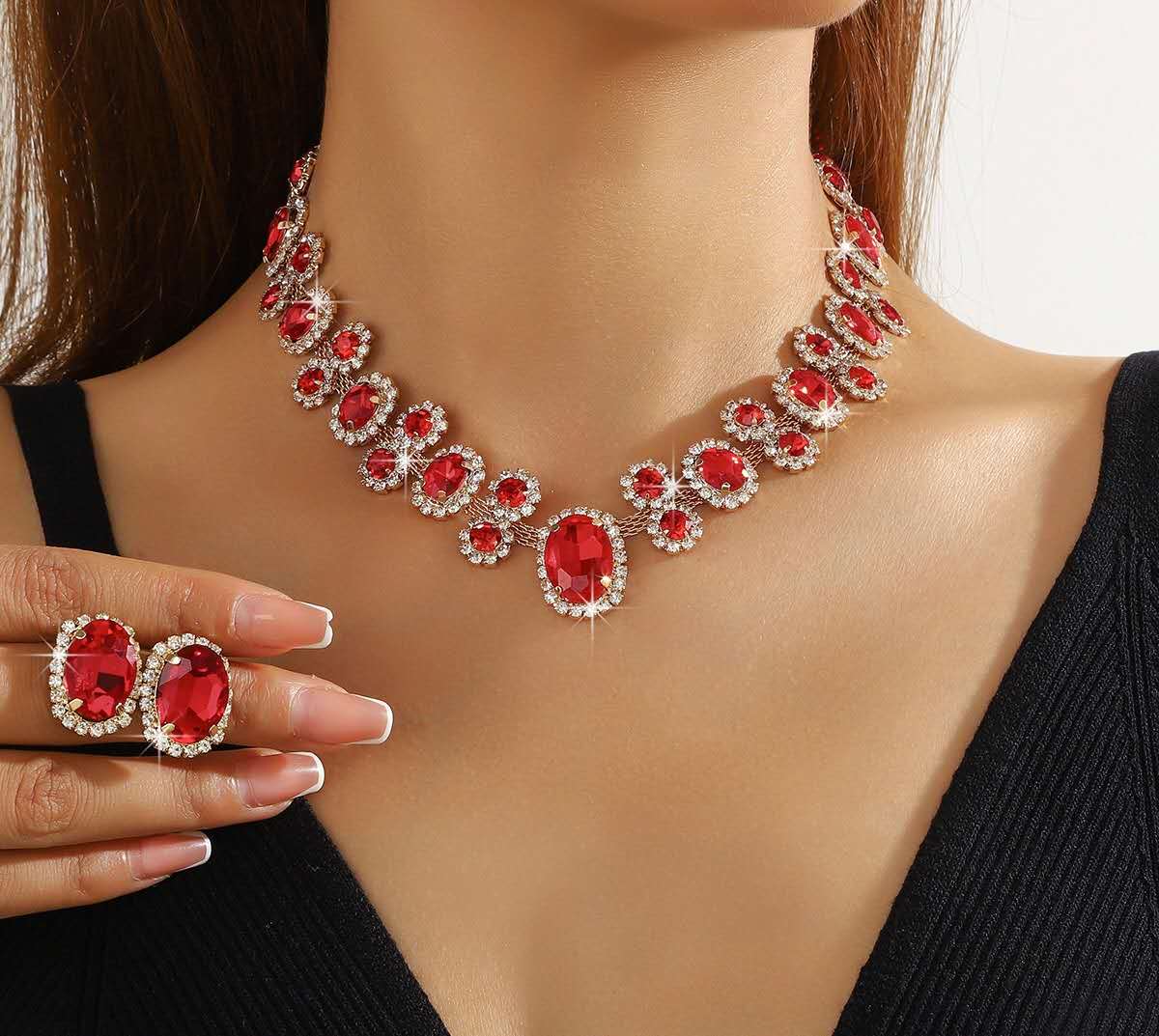 Water Drop Zircon Jewelry Set, Sparkling Rhinestone Necklace and Earrings Two-Piece Set, Luxury Bridal Crystal Jewellery for Wedding Banquet Party