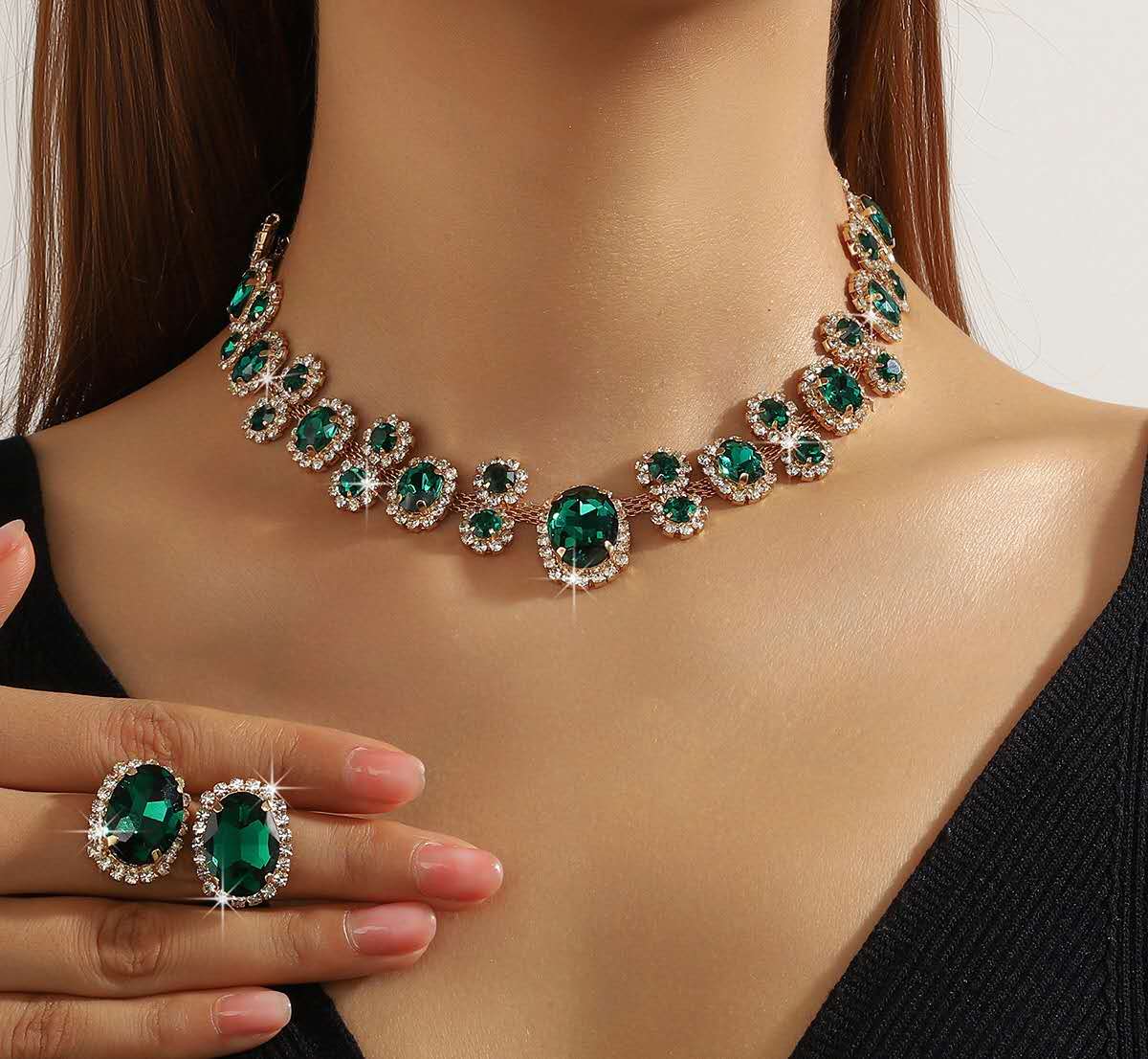 Water Drop Zircon Jewelry Set, Sparkling Rhinestone Necklace and Earrings Two-Piece Set, Luxury Bridal Crystal Jewellery for Wedding Banquet Party