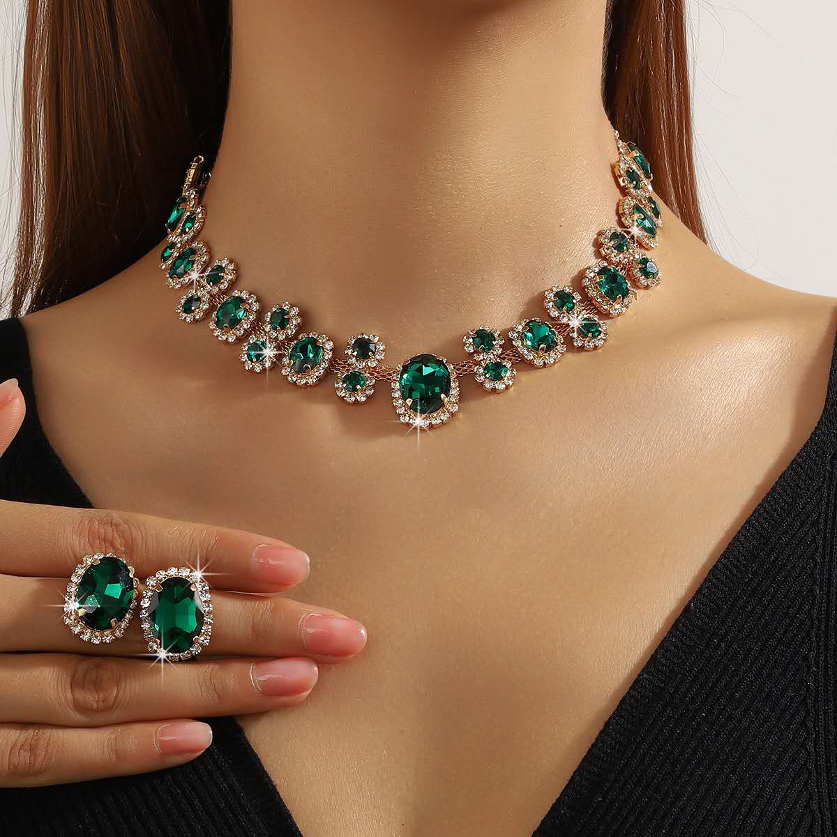 Water Drop Zircon Jewelry Set, Sparkling Rhinestone Necklace and Earrings Two-Piece Set, Luxury Bridal Crystal Jewellery for Wedding Banquet Party