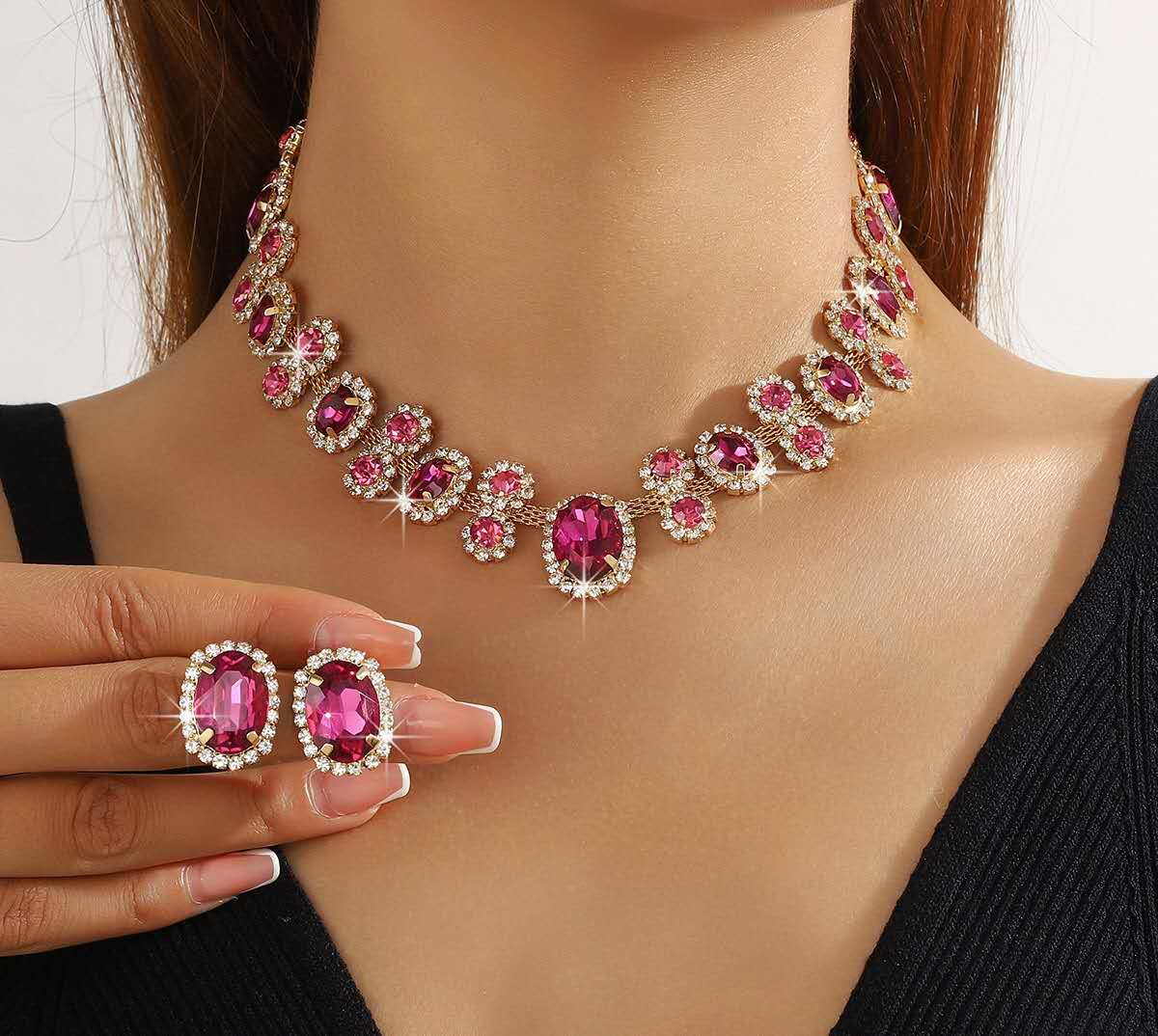 Water Drop Zircon Jewelry Set, Sparkling Rhinestone Necklace and Earrings Two-Piece Set, Luxury Bridal Crystal Jewellery for Wedding Banquet Party