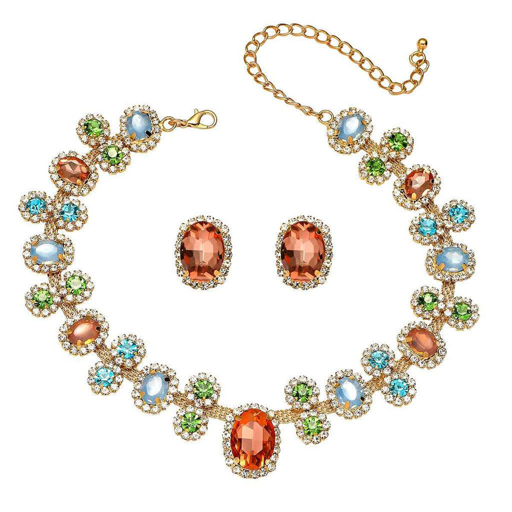 Water Drop Zircon Jewelry Set, Sparkling Rhinestone Necklace and Earrings Two-Piece Set, Luxury Bridal Crystal Jewellery for Wedding Banquet Party