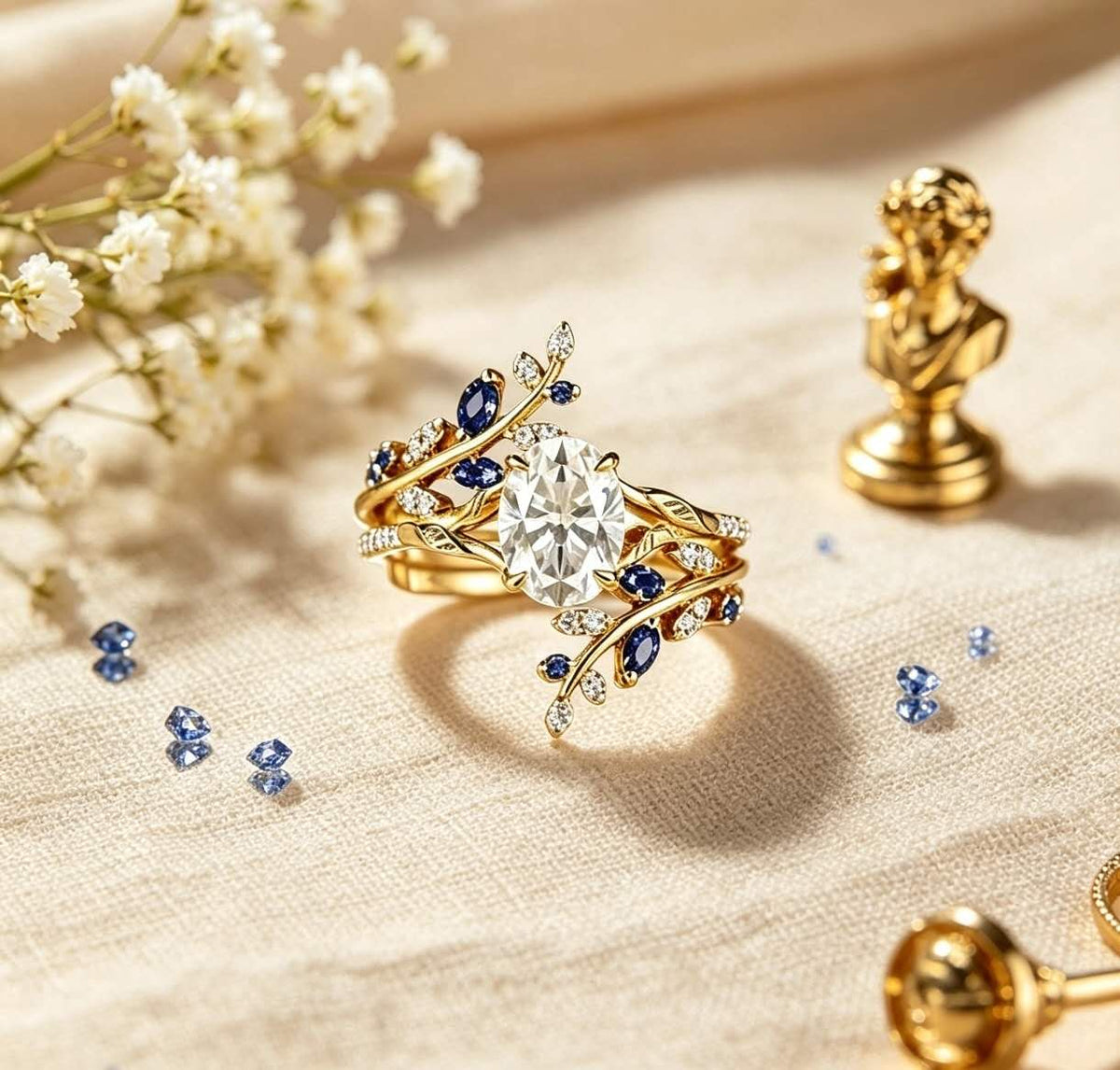 Floral cubic zirconia and rhinestone ring