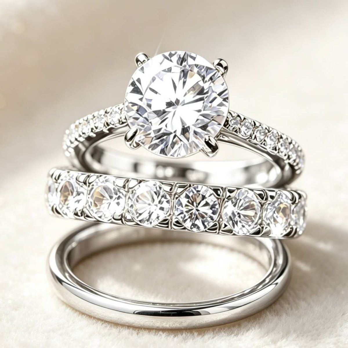 3-piece ring set with cubic zirconia and 10mm gemstones – 2 colors