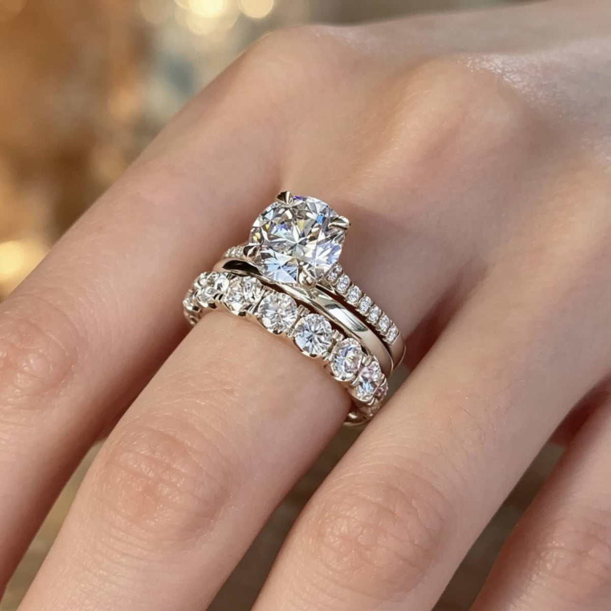 3-piece ring set with cubic zirconia and 10mm gemstones – 2 colors