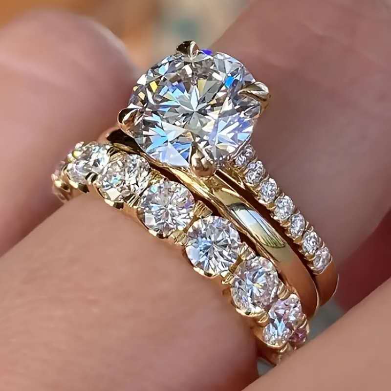 3-piece ring set with cubic zirconia and 10mm gemstones – 2 colors