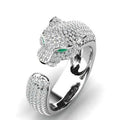 Open-style leopard head ring with cubic zirconia and rhinestones