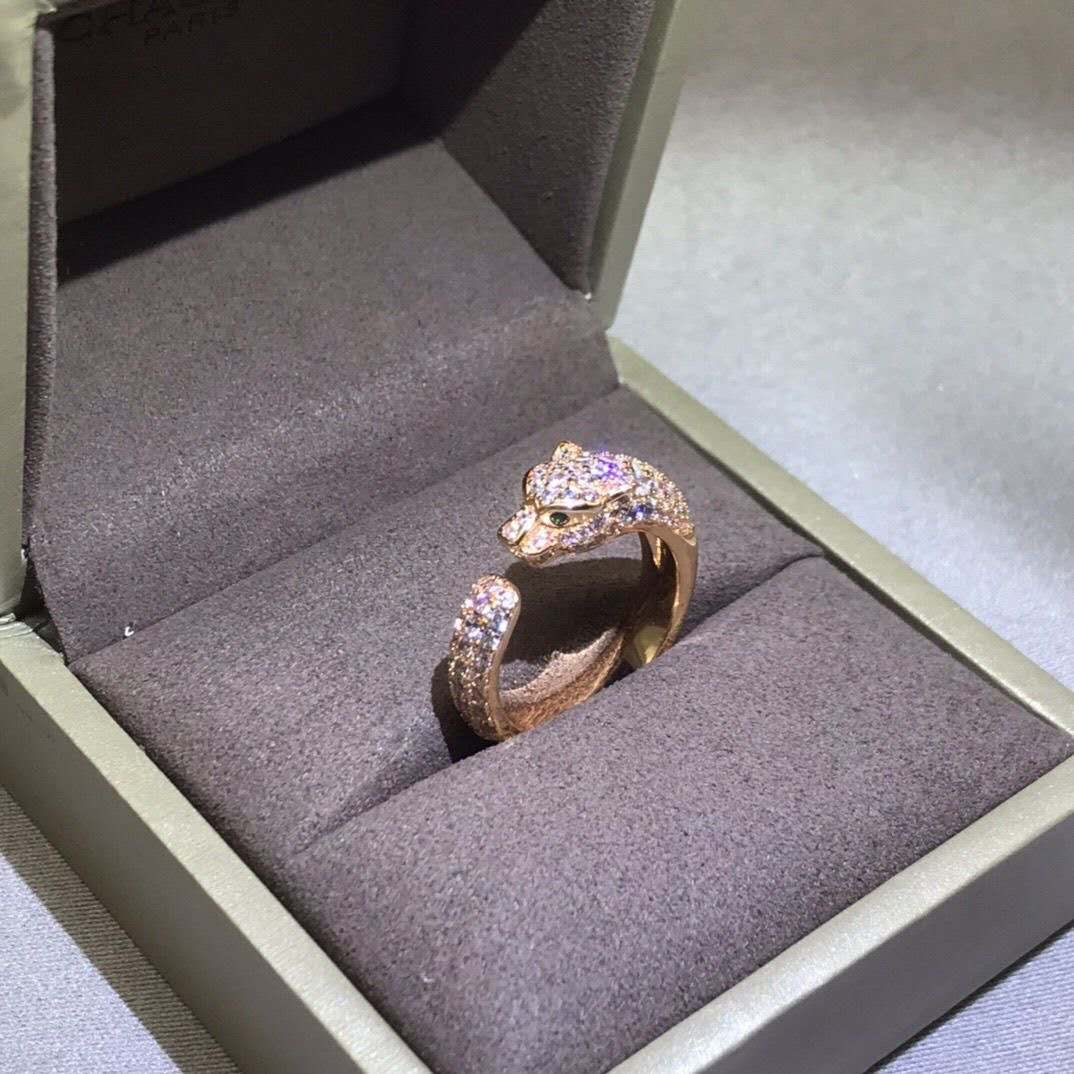Open-style leopard head ring with cubic zirconia and rhinestones