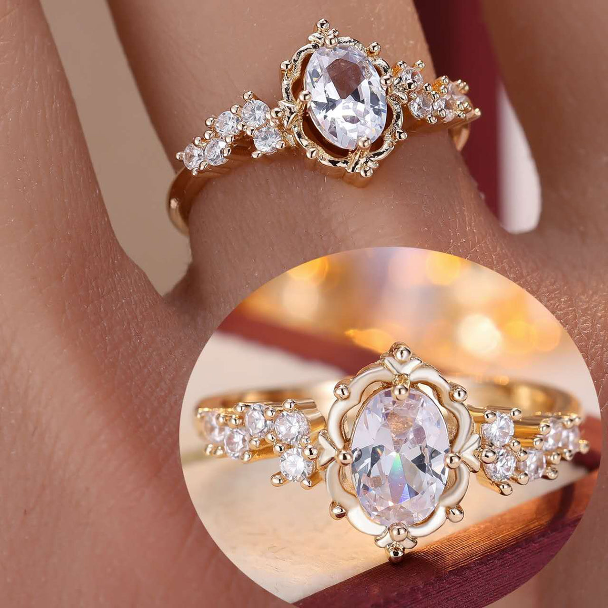 Ring with cubic zirconia and rhinestones – 5 colors