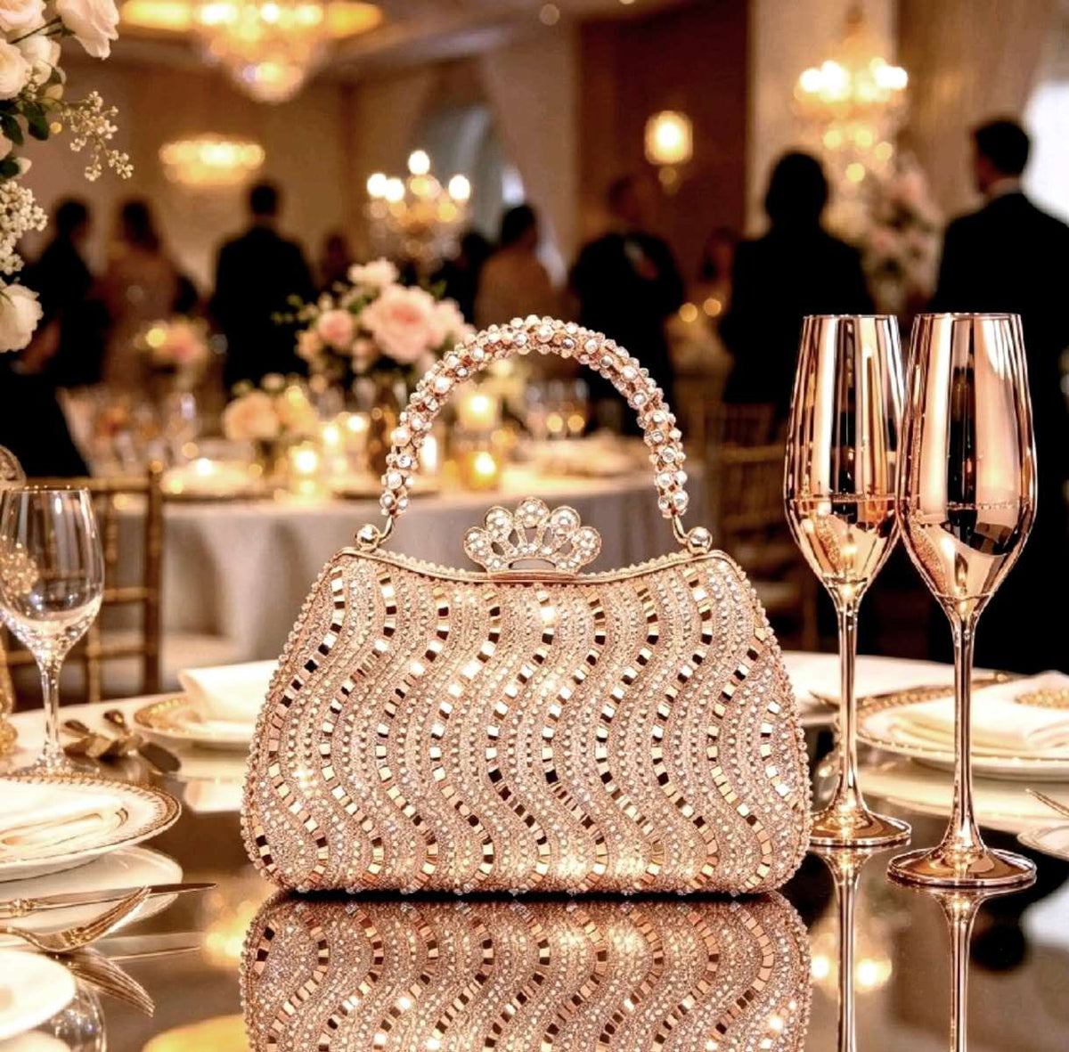 Luxury Rhinestone Evening Handbag Women Crystal Beaded Clutch Bag Wedding Party Prom Formal Shoulder Purse
