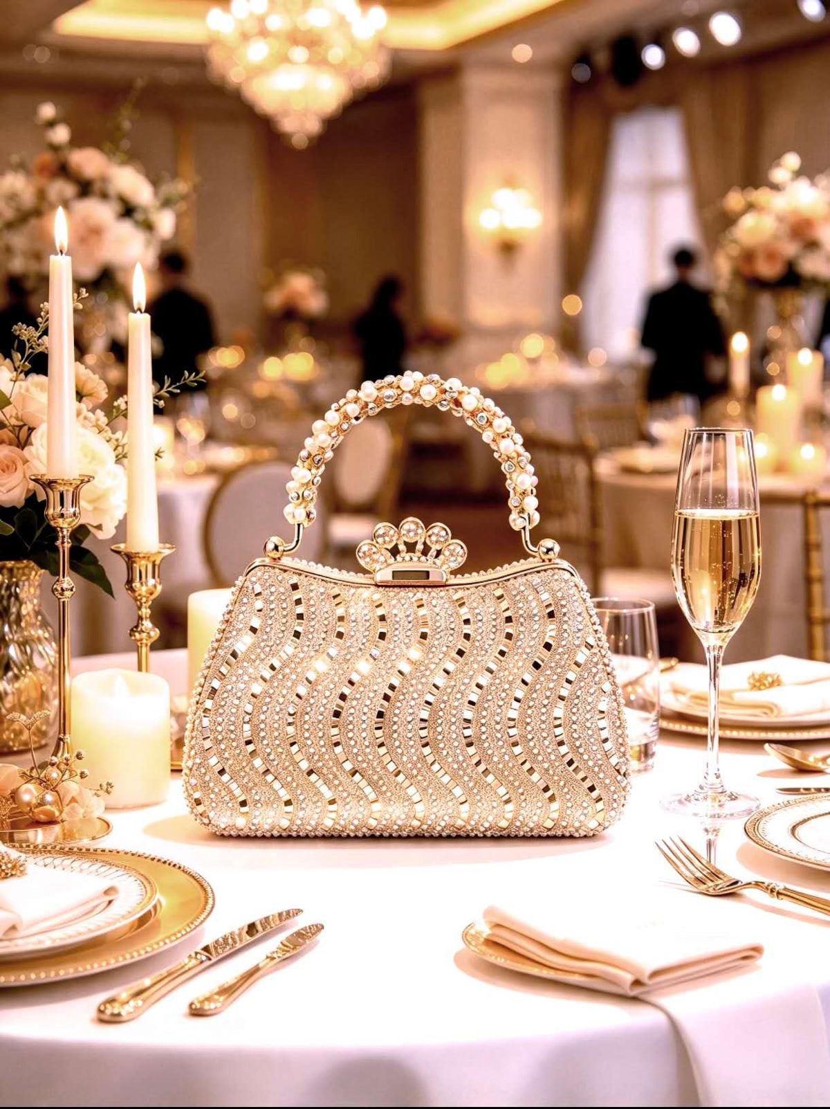 Luxury Rhinestone Evening Handbag Women Crystal Beaded Clutch Bag Wedding Party Prom Formal Shoulder Purse