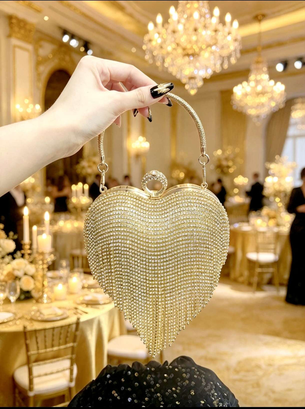 Rigid heart-shaped handbag with rhinestones – 2 colors
