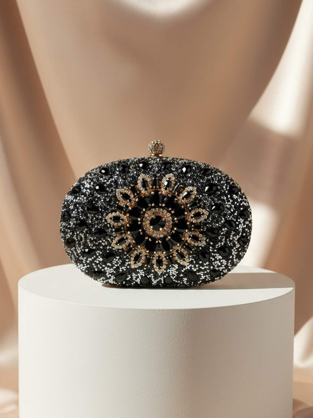 Elegant hard-shell clutch with cubic zirconia and rhinestones