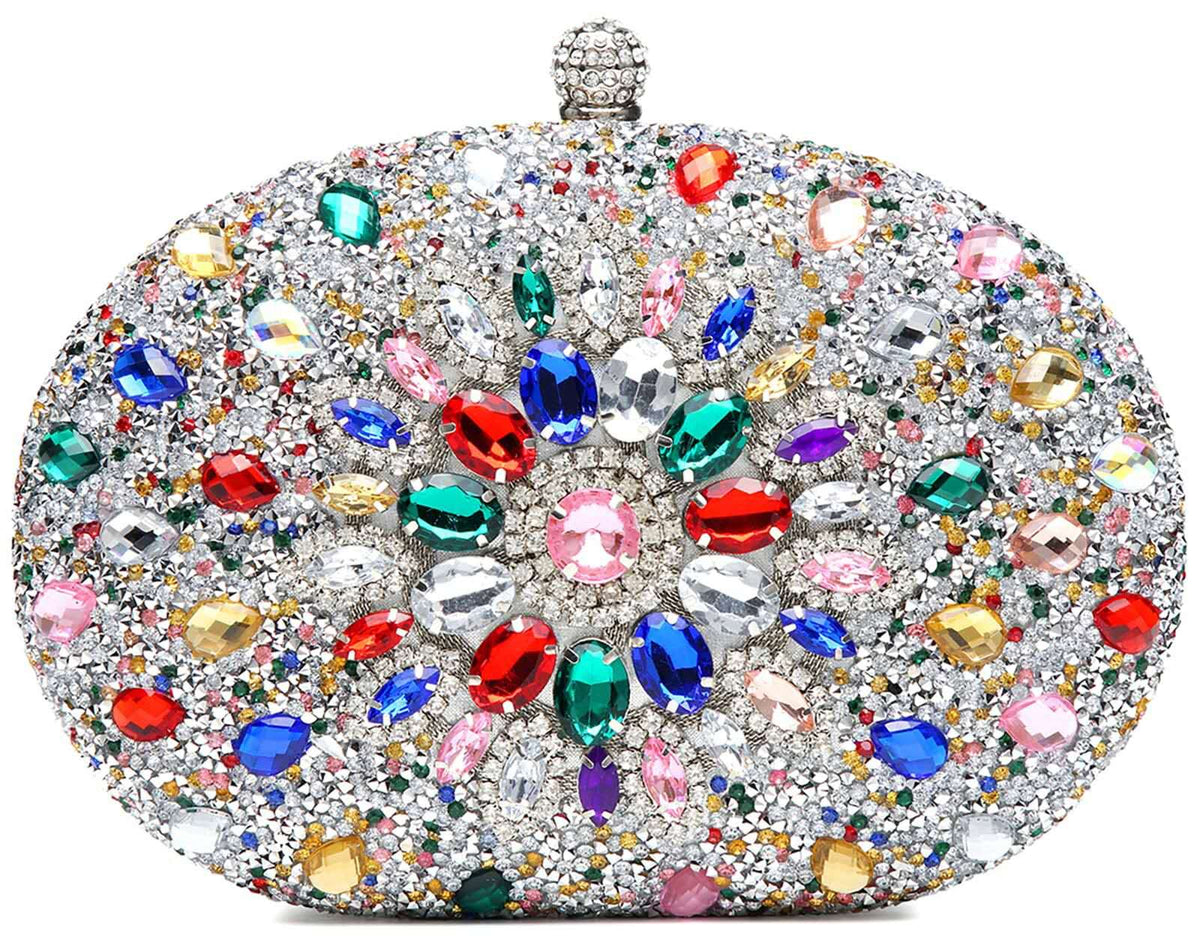 Elegant hard-shell clutch with cubic zirconia and rhinestones