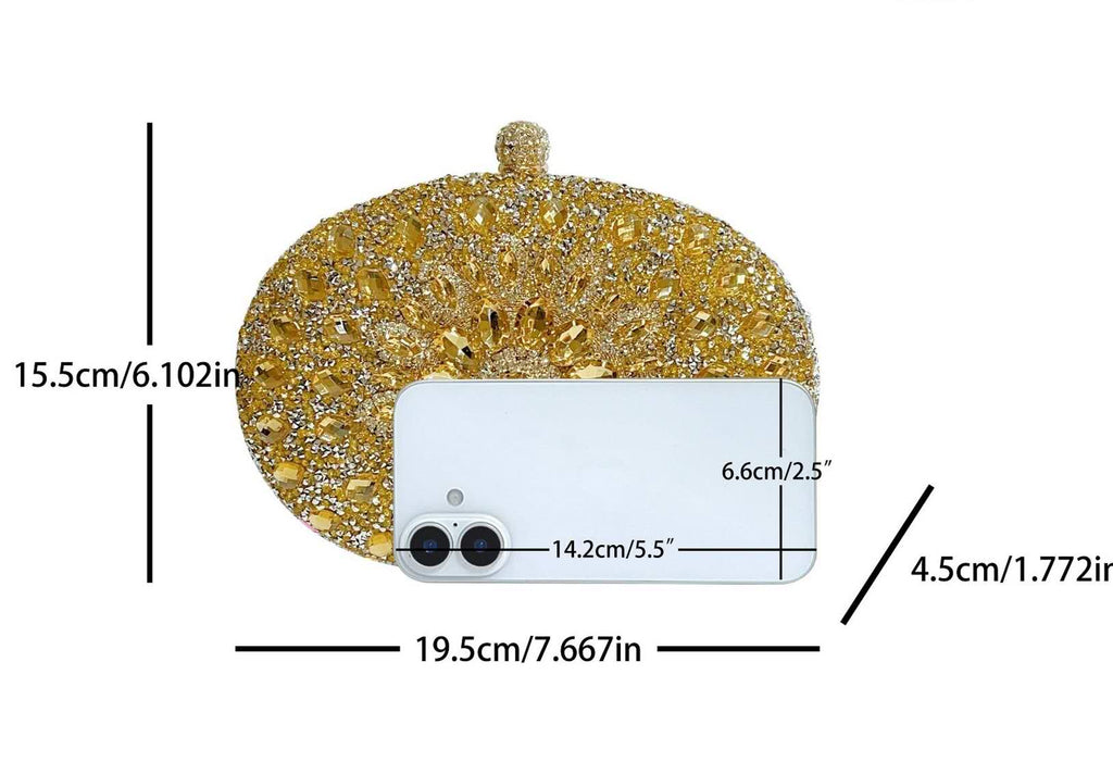 Elegant hard-shell clutch with cubic zirconia and rhinestones