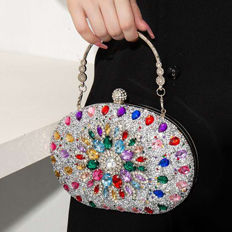 Elegant hard-shell clutch with cubic zirconia and rhinestones