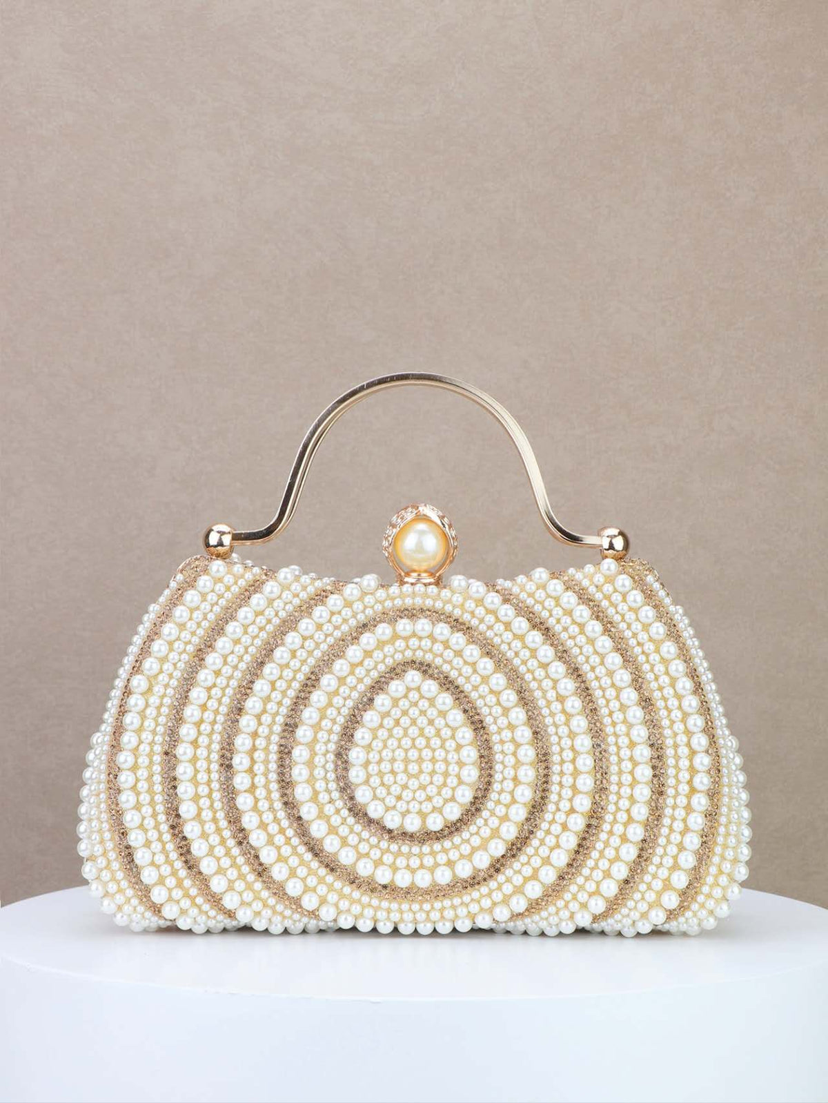 Elegant hard-shell clutch with pearls and cubic zirconia