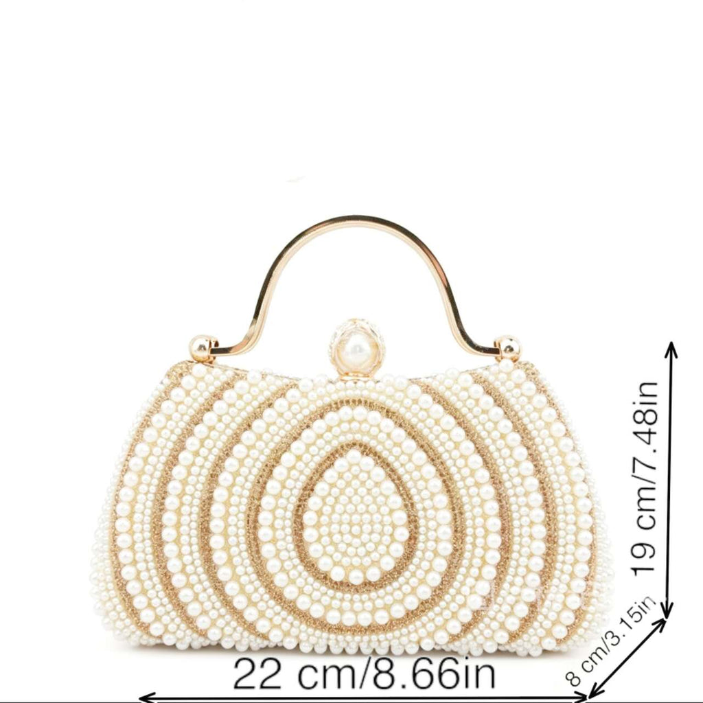 Elegant hard-shell clutch with pearls and cubic zirconia