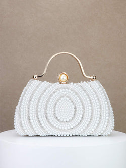 Elegant hard-shell clutch with pearls and cubic zirconia