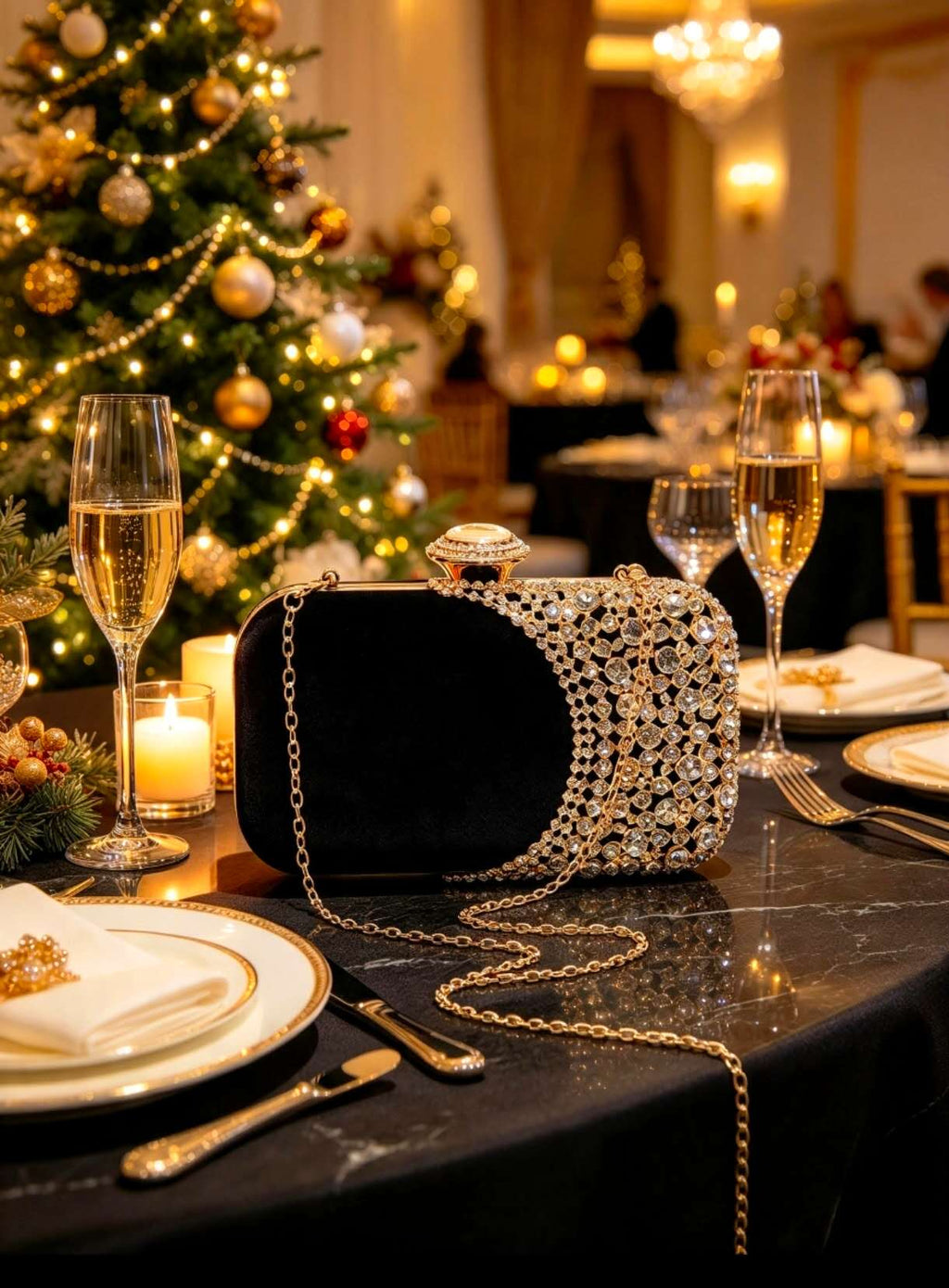 Trendy rigid velvet clutch with rhinestones