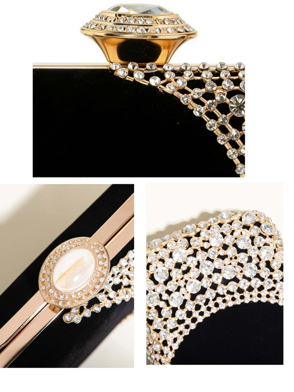 Trendy rigid velvet clutch with rhinestones