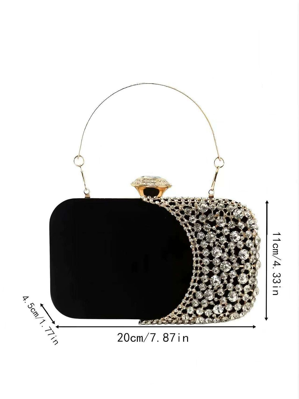 Trendy rigid velvet clutch with rhinestones