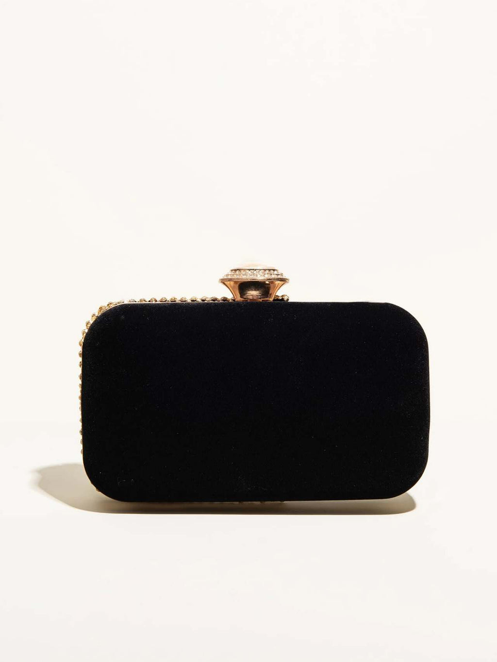 Trendy rigid velvet clutch with rhinestones