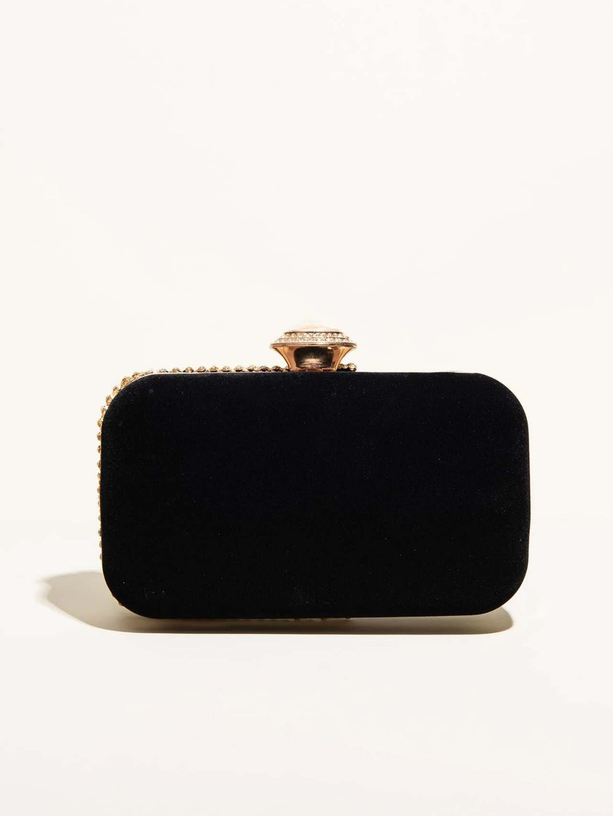 Trendy rigid velvet clutch with rhinestones