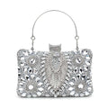 Luxury Rhinestone & Zircon Hard Case Evening Clutch Bag, Metal Handle, Detachable Long Chain, Formal Party Handbag