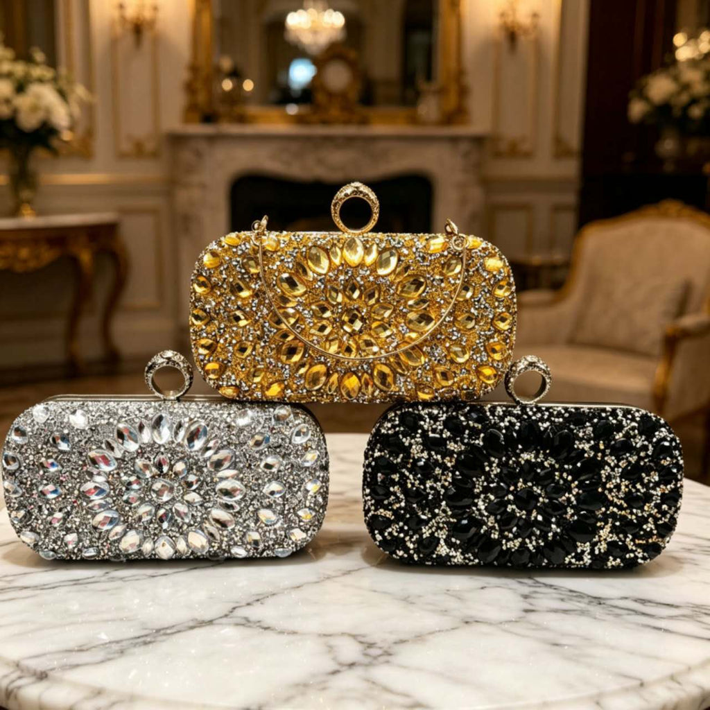 Luxury Rhinestone Zircon Hard Case Evening Clutch Bag, Women Sparkly Crystal Formal Handbag Detachable Chain Strap Ring Clasp Purse for Wedding Prom Party