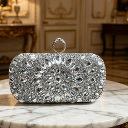 Luxury Rhinestone Zircon Hard Case Evening Clutch Bag, Women Sparkly Crystal Formal Handbag Detachable Chain Strap Ring Clasp Purse for Wedding Prom Party