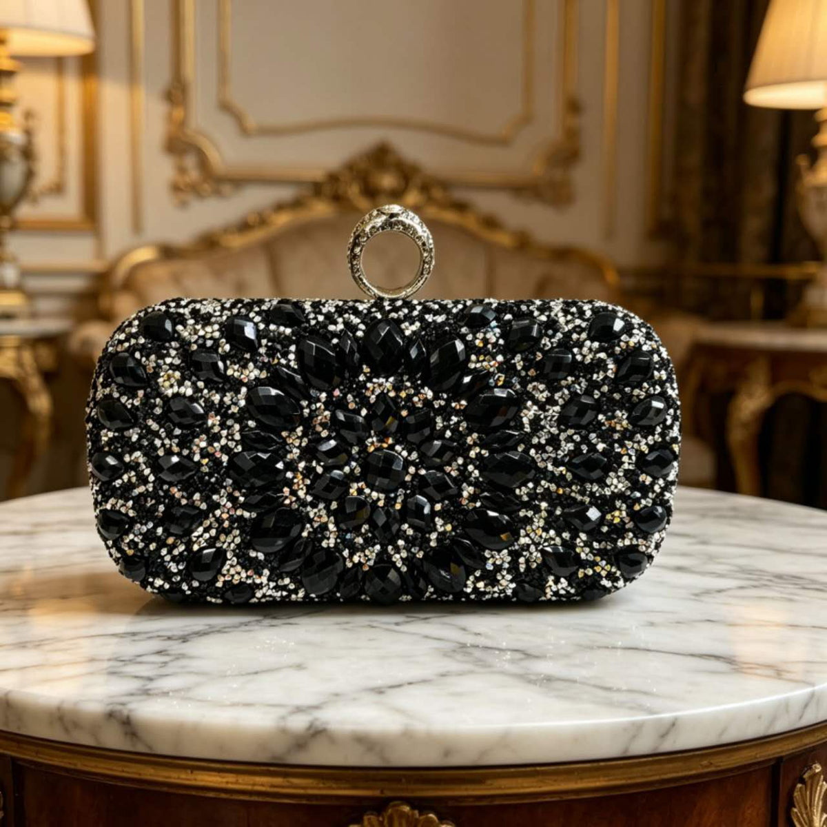 Luxury Rhinestone Zircon Hard Case Evening Clutch Bag, Women Sparkly Crystal Formal Handbag Detachable Chain Strap Ring Clasp Purse for Wedding Prom Party