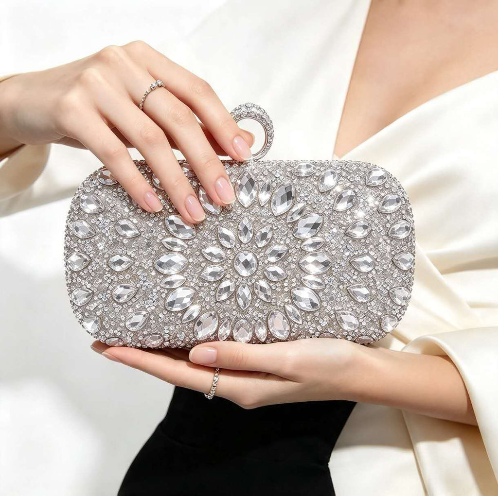 Luxury Rhinestone Zircon Hard Case Evening Clutch Bag, Women Sparkly Crystal Formal Handbag Detachable Chain Strap Ring Clasp Purse for Wedding Prom Party