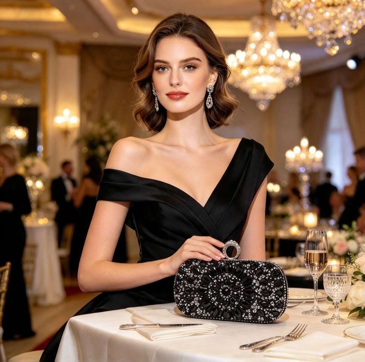 Luxury Rhinestone Zircon Hard Case Evening Clutch Bag, Women Sparkly Crystal Formal Handbag Detachable Chain Strap Ring Clasp Purse for Wedding Prom Party