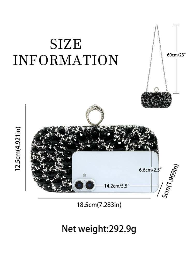 Luxury Rhinestone Zircon Hard Case Evening Clutch Bag, Women Sparkly Crystal Formal Handbag Detachable Chain Strap Ring Clasp Purse for Wedding Prom Party