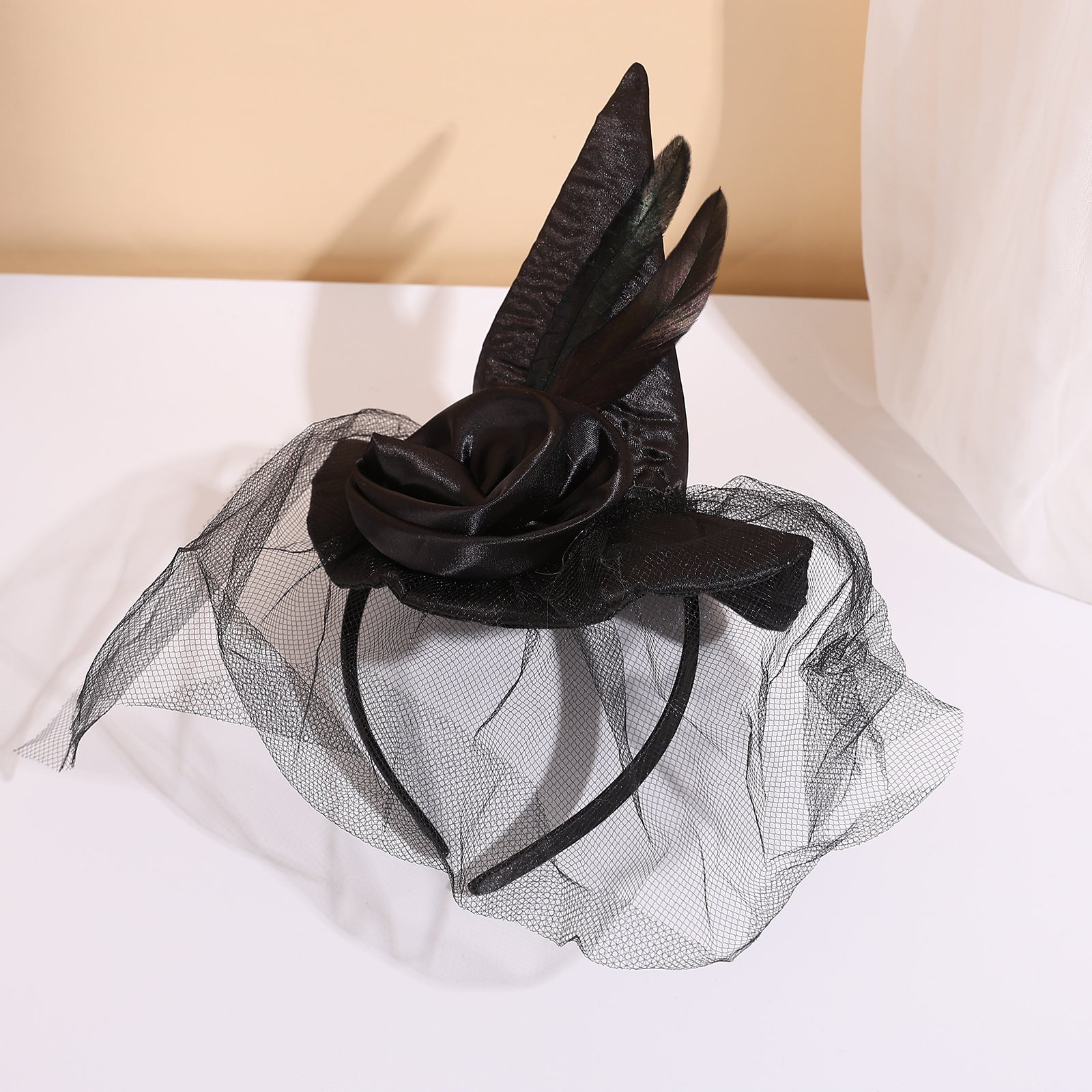 Halloween Party Accessories Witch Hat Headband Vintage Premium Headband Tulle Feather Style
