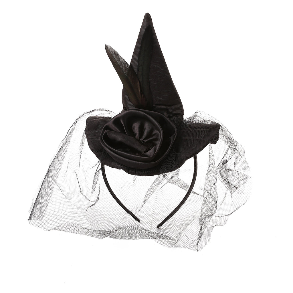 Halloween Party Accessories Witch Hat Headband Vintage Premium Headband Tulle Feather Style