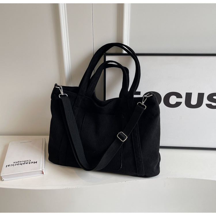 Crossbody Tote Bag in Corduroy, Large Capacity, Casual and Versatile, Shoulder Handbag for Fashionable Commuting